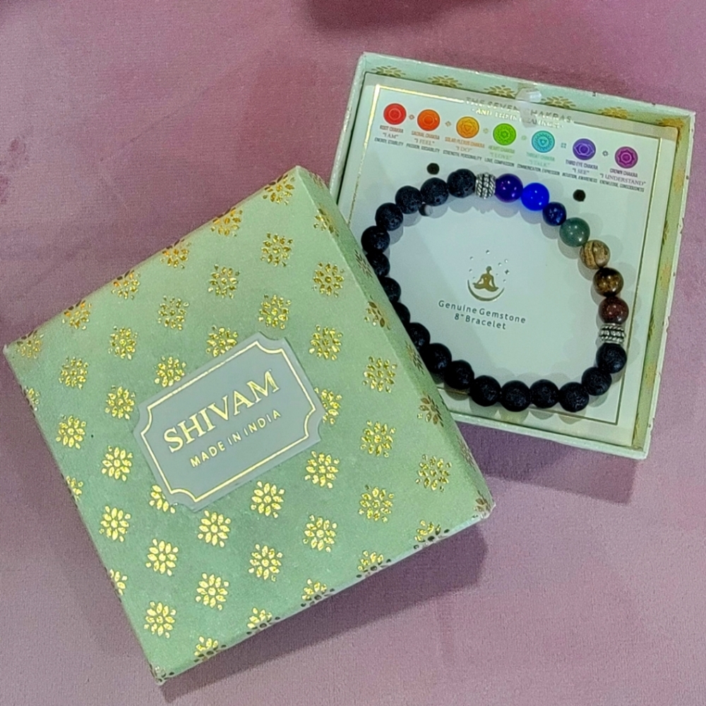 The 7 Chakras  and their meanings genuine gemstone Bracelet 8"